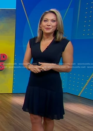 Ginger’s navy pleated hem dress on Good Morning America