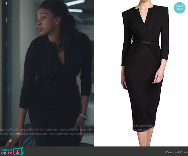 Giorgio Armani Draped Milano Stitch Midi Dress worn by Kate Sacker (Condola Rashad) on Billions