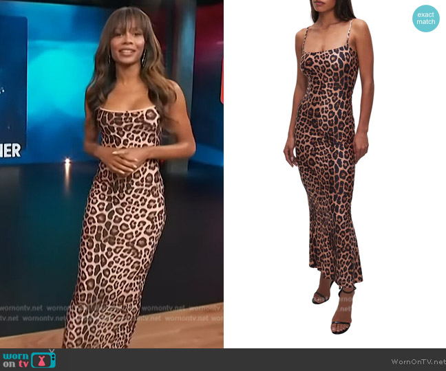 Good American Leopard-Print Maxi Dress worn by Zuri Hall on Access Hollywood