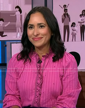 Grace Bastidas’s pink embroidered blouse on NBC News Daily