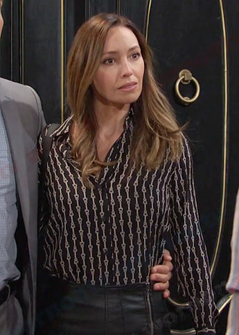 Gwen’s black chain print blouse and skirt on Days of our Lives