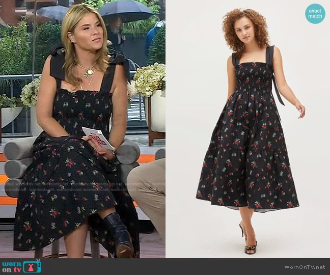 Hill House Home The Ribbon Ellie Nap Dress in Black Ikat Floral Taffeta worn by Jenna Bush Hager on Today