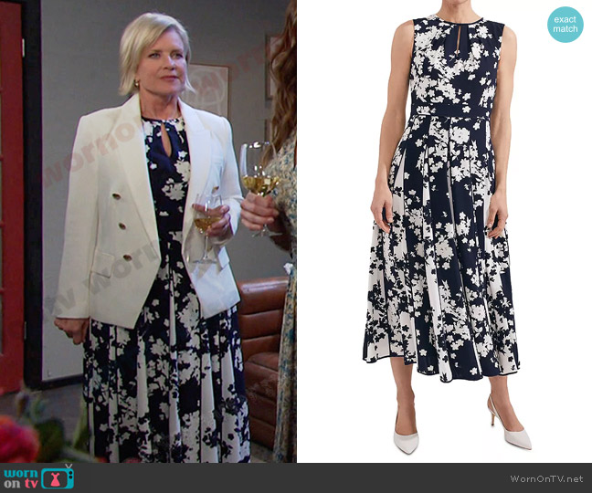 Hobbs Angelica Pleated Midi Dress in Midnight Ivory worn by Kayla Brady (Mary Beth Evans) on Days of our Lives