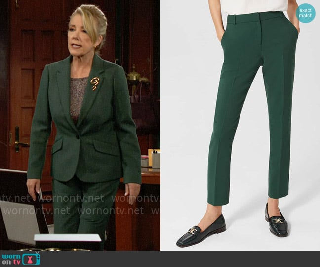 Hobbs Suki Trousers in Rich Sage worn by Nikki Reed Newman (Melody Thomas-Scott) on The Young and the Restless