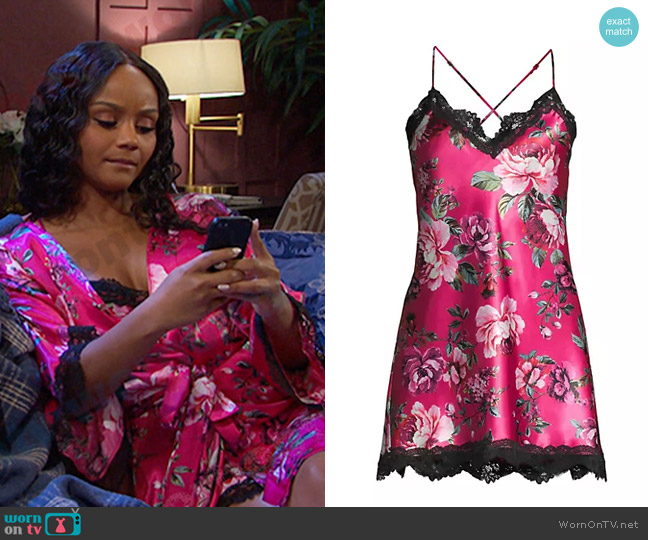 In Bloom Felicity Satin & Lace Chemise in Fresh Raspberry worn by Chanel Dupree (Raven Bowens) on Days of our Lives
