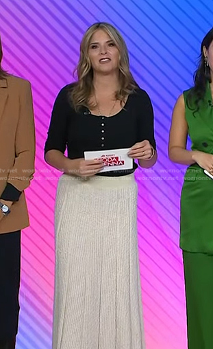 Jenna’s black scoop neck top and white knit skirt on Today