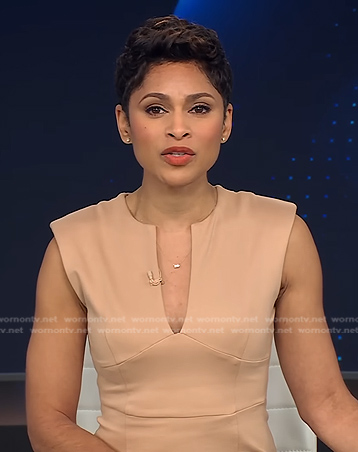 Jericka’s beige v-neck dress on CBS Evening News
