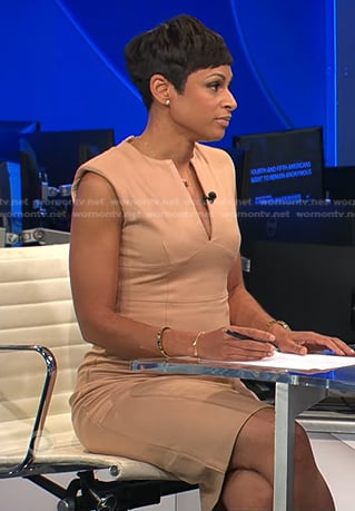 Jericka’s beige v-neck dress on CBS Evening News
