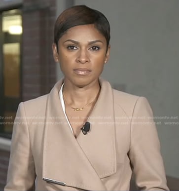 Jericka’s beige wrap coat on CBS Evening News