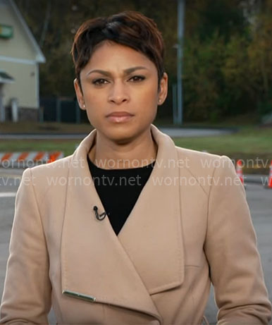 Jericka’s beige wrap coat on CBS Evening News