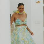 Jessel’s blue floral print top and belted skirt on The Real Housewives of New York City