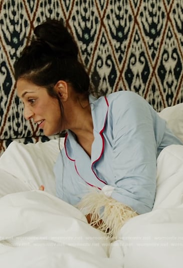 Jessel’s blue feather trim pajamas on The Real Housewives of New York City