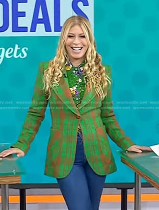 Jill’s green floral shirt and plaid blazer on Today
