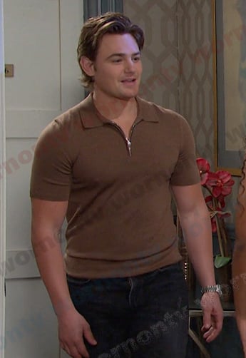 Johnny’s brown zip polo shirt on Days of our Lives