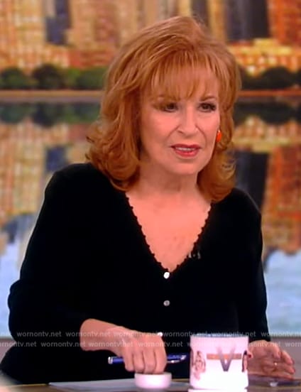 Joy’s black crochet trim cardigan on The View