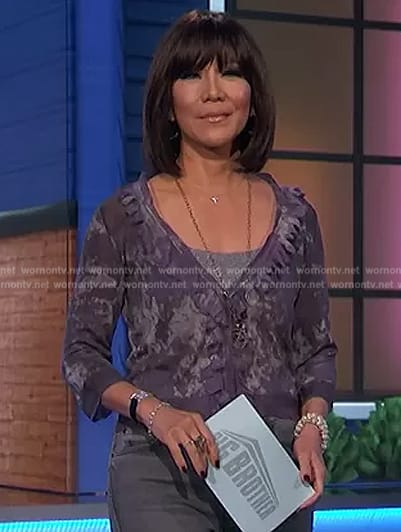 Julie’s purple ruffle trim blouse on Big Brother