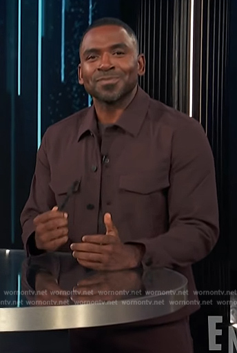 Justin’s burgundy utility jacket on E! News