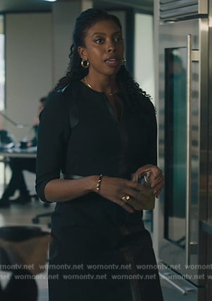 Kate’s black leather trim sheath dress on Billions