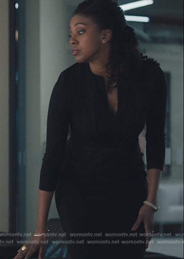 Kate’s black gathered midi dress on Billions