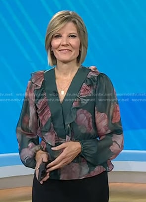 Kate Snow’s green floral ruffle blouse on Today