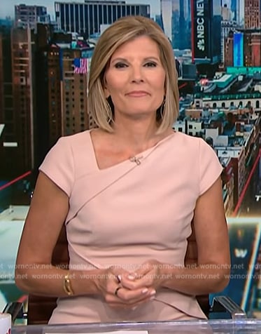 Kate Snow’s pink asymmetric neckline dress on NBC News Daily