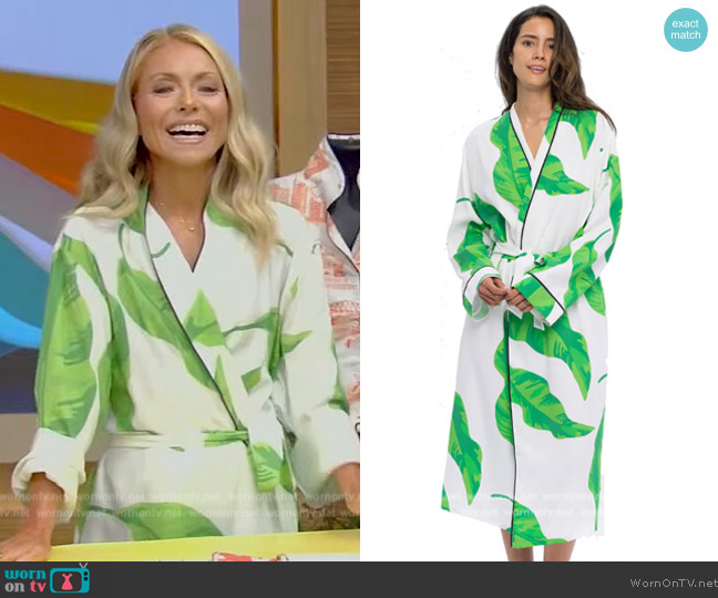 Katie Kime Banana Leaf Robe worn by Kelly Ripa on Live with Kelly and Mark