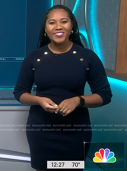 Kay’s navy button detail dress on NBC News Daily