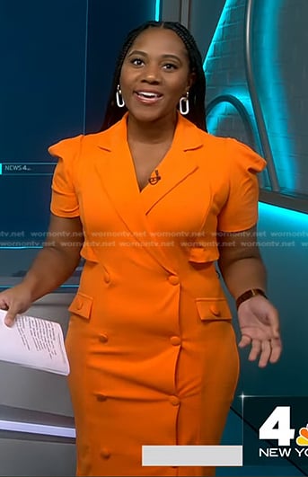 Kay Angrum’s orange short sleeve blazer dress on NBC News Daily