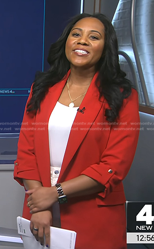 Kay Angrum’s red ruched sleeve blazer on NBC News Daily