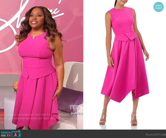 Kay Unger Rosemary Asymmetric Peplum Midi-Dress worn by Sherri Shepherd on Sherri