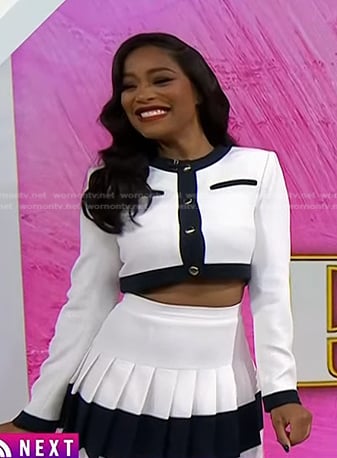 Keke Palmer’s white cropped jacket and pleated mini skirt on Today