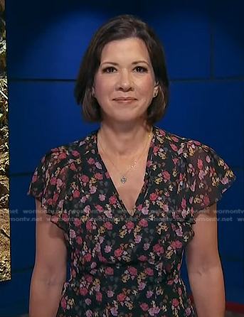Kelly Cobiella’s black floral ruffle sleeve top on Today