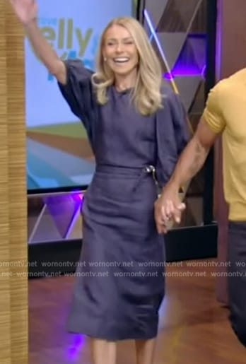 Kelly’s blue balloon sleeve dress on Live with Kelly and Ryan