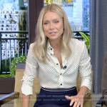 Kelly’s white polka dot print blouse on Live with Kelly and Mark