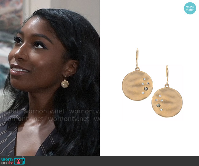 Kenneth Cole Pave Gold Circle Drop Earring worn by Trina Robinson (Tabyana Ali) on General Hospital