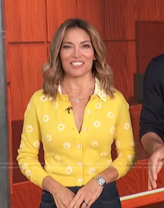 Kit’s yellow floral applique cardigan on Access Hollywood