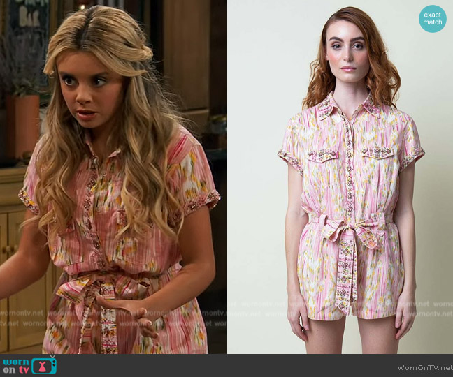La Fuori Embroidered Romper worn by Destiny Baker (Mallory James Mahoney) on Bunkd