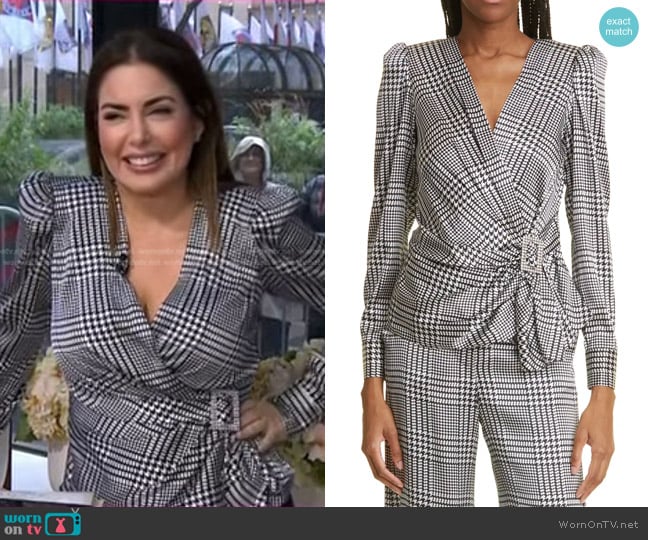 L'Agence Bensen Wrap Buckle Stretch Silk Top worn by Bobbie Thomas on Today