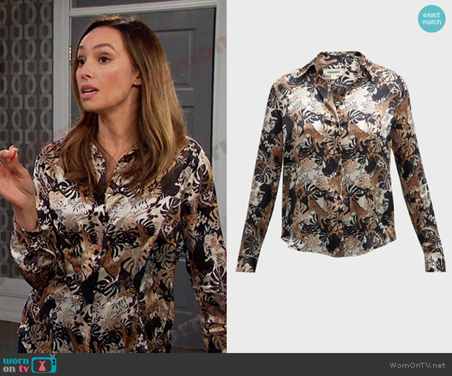L'Agence Tyler Holly Jungle Button-Front Blouse worn by Gwen Rizczech (Emily O'Brien) on Days of our Lives