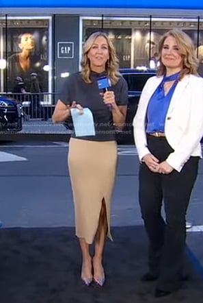 Lara’s beige knit slit skirt on Good Morning America