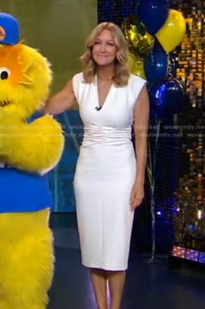 Lara’s white ruched sheath dress on Good Morning America