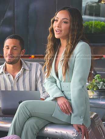 Lauren’s mint green belted blazer and pants on Selling the OC