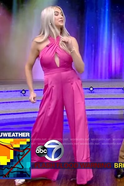 Lindsay Arnold’s pink cross neck jumpsuit on Live with Kelly and Mark