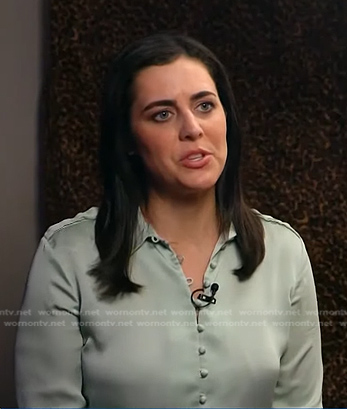 Lindsey Reiser’s sage green satin shirt on NBC News Daily