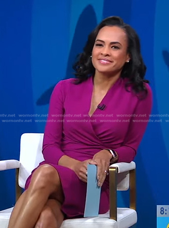Linsey’s purple wrap sheath dress on Good Morning America