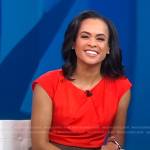 Linsey’s red top and brown tweed skirt on Good Morning America