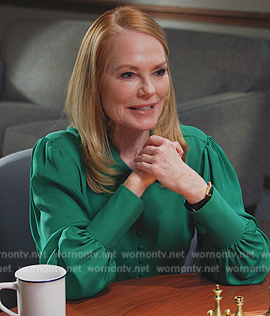 Lisa’s green satin blouse on All Rise