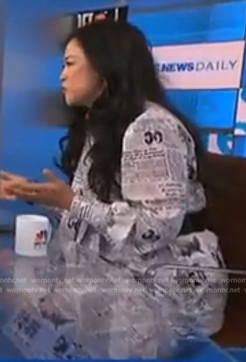 Lisa Sun’s newspaper print dress on NBC News Daily