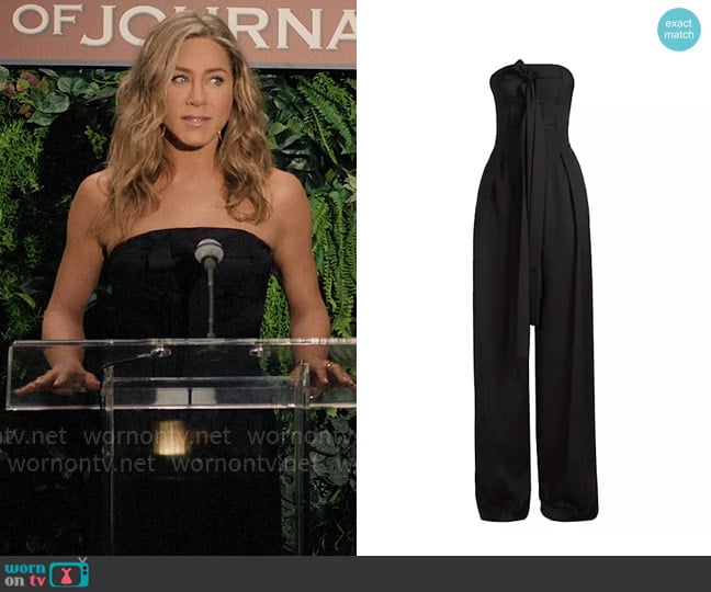 Loewe Pleated Tie-Bustier Strapless Jumpsuit worn by Alex Levy (Jennifer Aniston) on The Morning Show