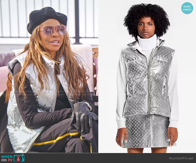 Louis Vuitton Embossed Monogram Silver Down Gilet worn by Mary Cosby on The Real Housewives of Salt Lake City